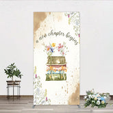 Aperturee - Aperturee A New Chapter Begins Baby Shower Rectangle Backdrop Watercolor Books and Wildflowers Book Themed Welcome Sign Decor